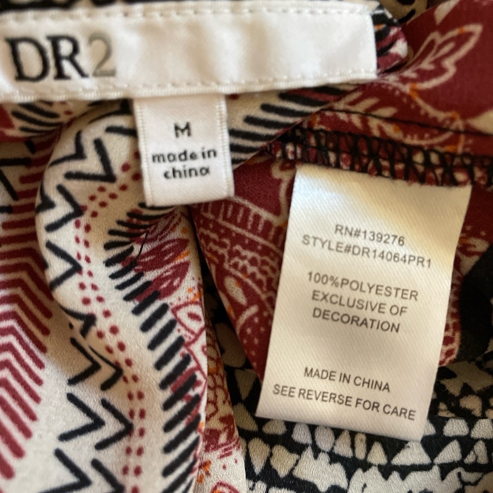 DR2 Boho Style Graphic Print Tunic Size M Multicolor Peasant Peplum Paisley - Picture 7 of 11